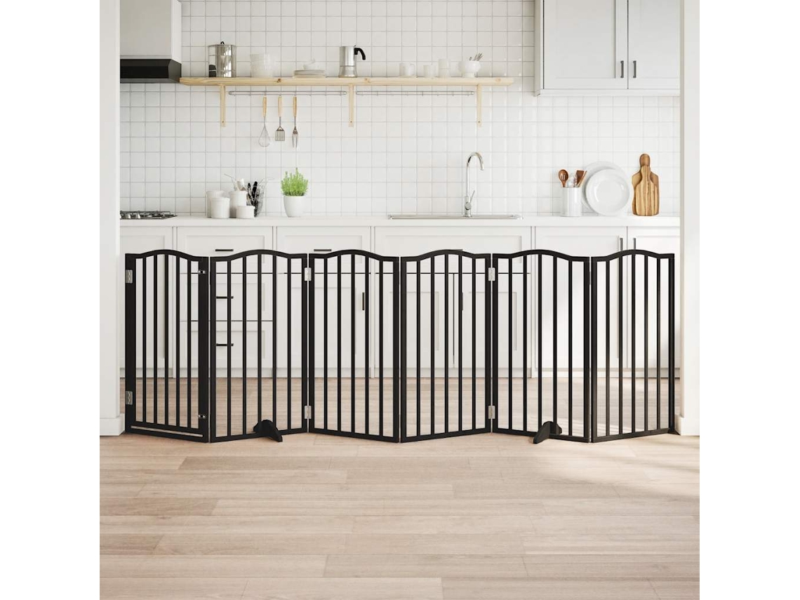 Vidaxl Portão P/ Cães Com Porta Dobrável 6 Painéis 300 Cm Álamo Preto