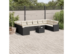 Vidaxl 11 Pcs Conjunto Sofás De Jardim C/ Almofadões Vime Pe Preto