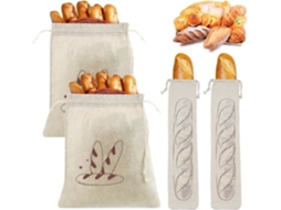 Conjunto De 4 Sacos Reutilizáveis Em Linho Com Cordão, 31×38 Cm E 64×16 Cm, Para Conservar Pão E Organizar Alimentos