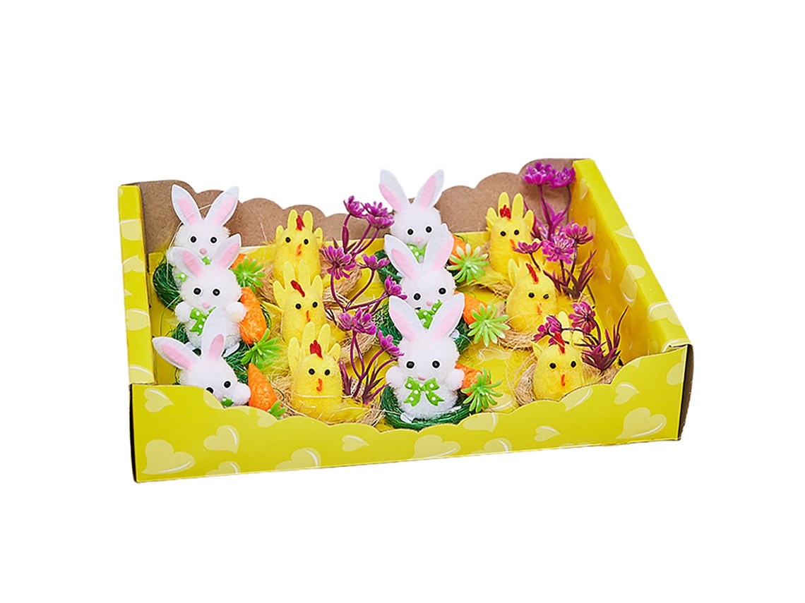 Conjunto de 12 Ovos e Coelhos de Pelúcia para Decoração de Páscoa LAXISCREED