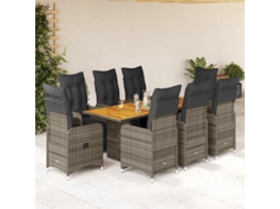 Vidaxl 9 Pcs Conjunto Bistrô De Jardim C/ Almofadões Vime Pe Cinzento