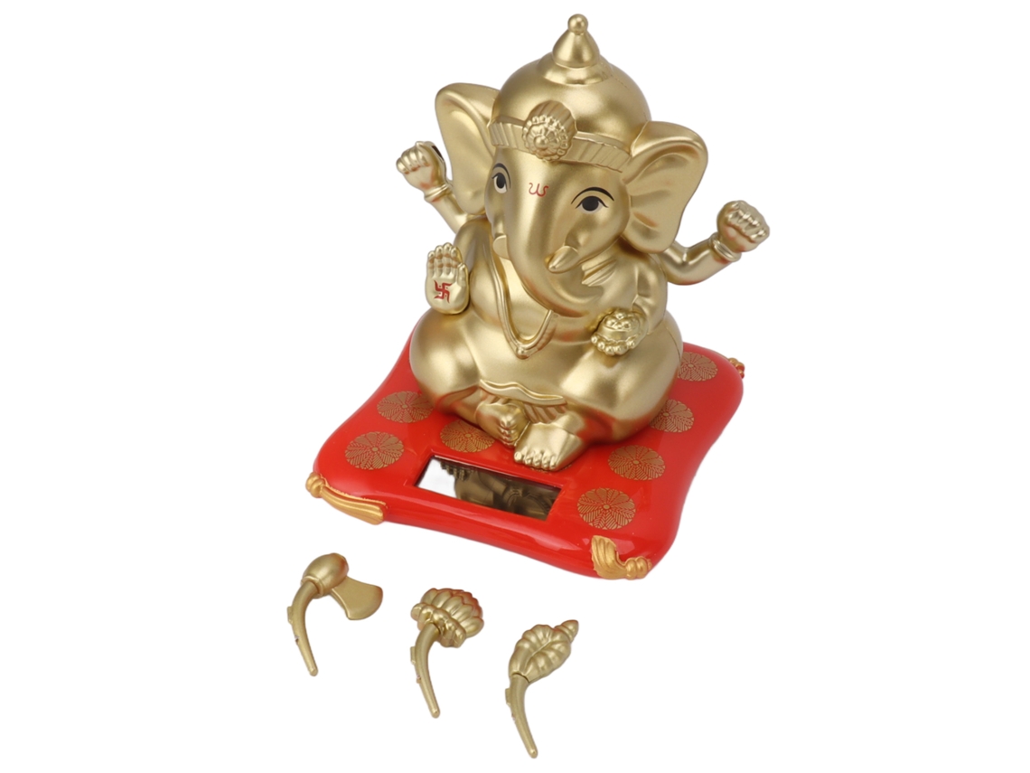 Estátua Ganesha Solar Ouro Decoração Carro Lar