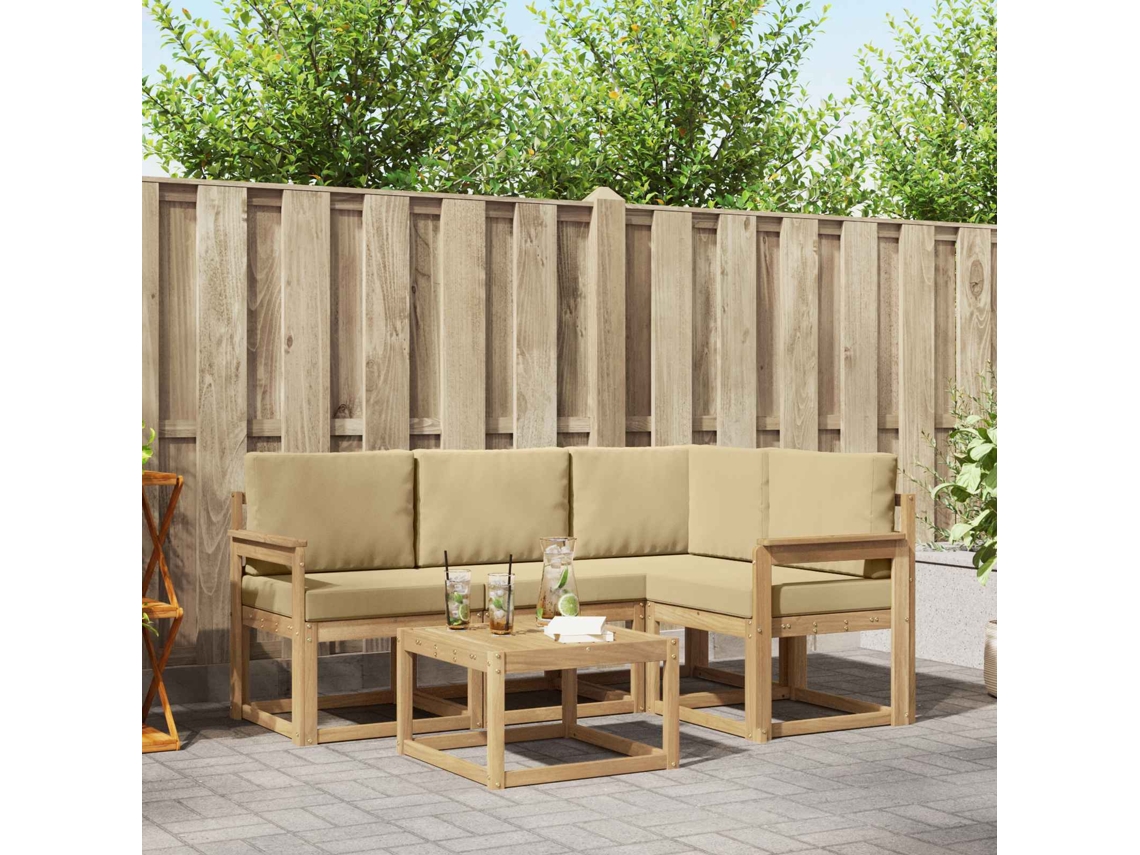 Vidaxl Conjunto De Sofás Para Exterior 5 Unid. Branco E Bege