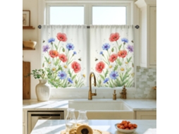Cortinas De Cozinha Com Estampa Papoulas, Crisântemos Naturais, Flores Vermelhas Da Primavera, Cortinas Para Janelas De