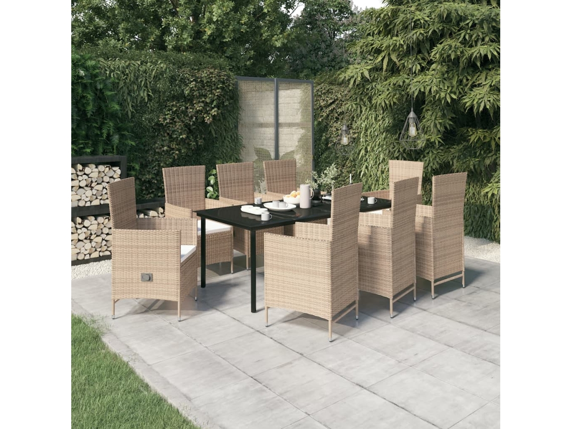 Vidaxl 9 Pcs Conjunto De Jantar Para Jardim Com Almofadões Bege