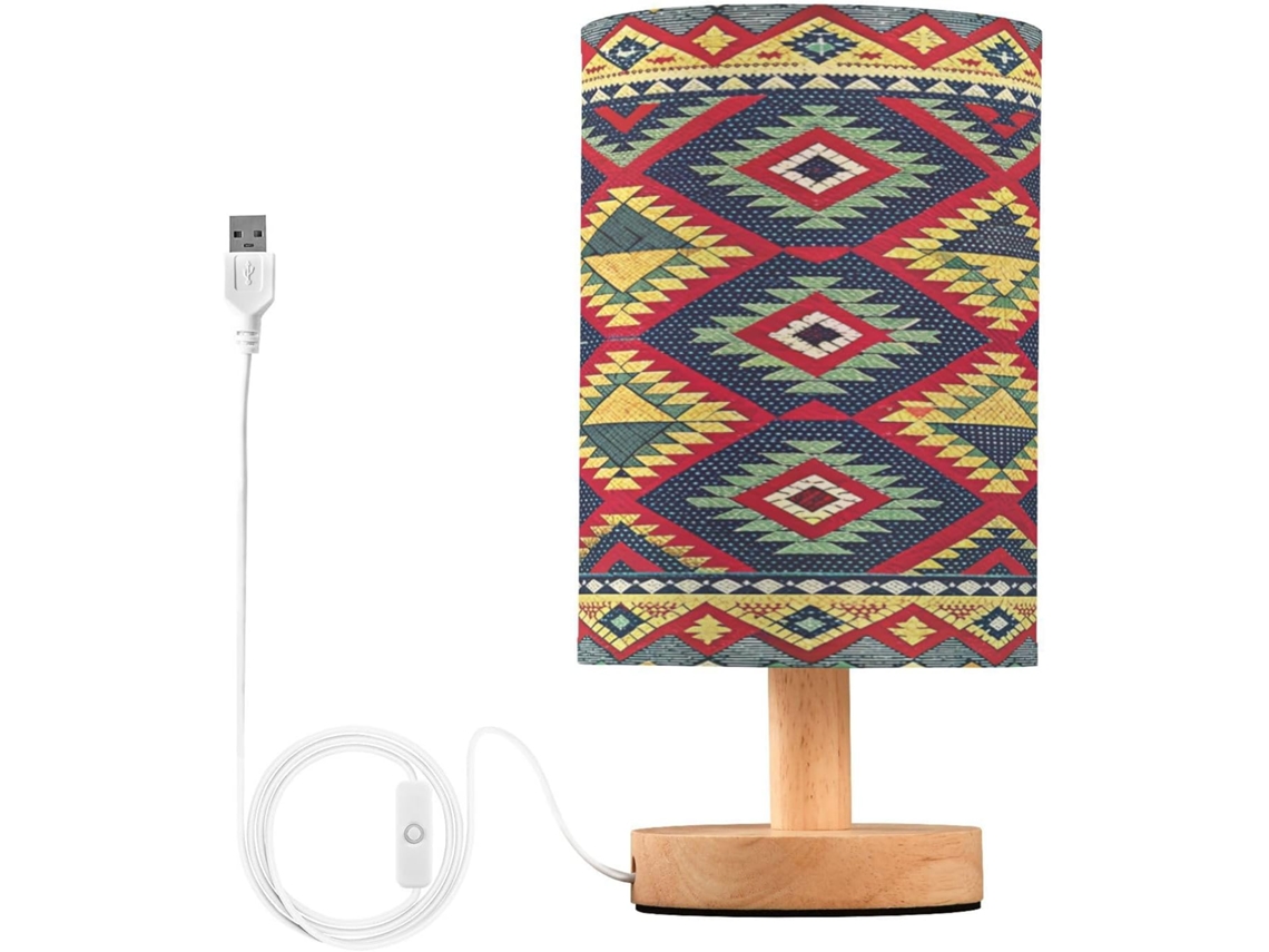 Abajur De Cabeceira Com Estampa Étnica Para Quarto, Portas De Carregamento Usb C, Luminária De Mesa Cabeceira, Luminária