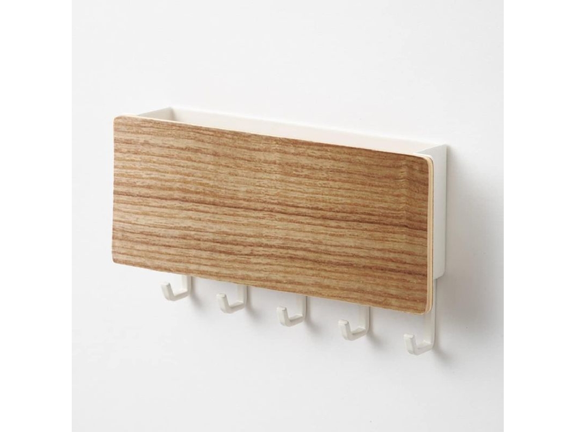 Porta Correos Y Llaves De Madera Sin Taladros Con 5 Ganchos Montaje En Pared Para Hogar Decoración Y Organización