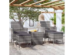 Vidaxl 5 Pcs Conj. Bistrô de Jardim Vime Pe e Vidro Temperado Cinzento