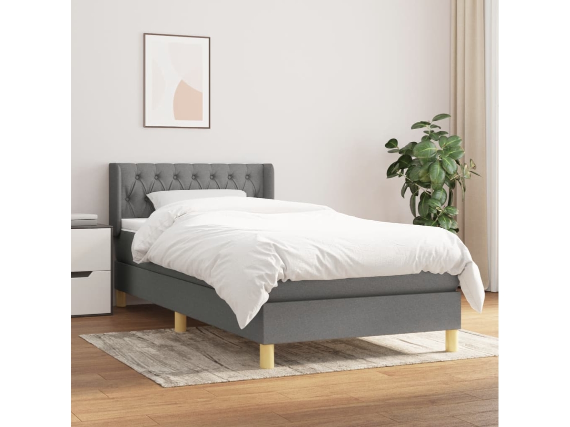 Vidaxl Cama Com Molas/colchão 90x190 Cm Tecido Cinza-escuro