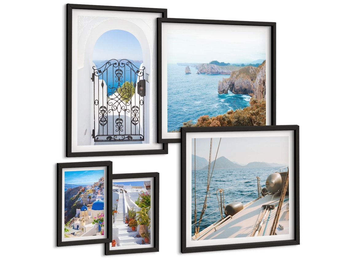 Conjunto De Pinturas Paisagens Da Grécia Mar Arquitetura Espelharte (5 Peças)