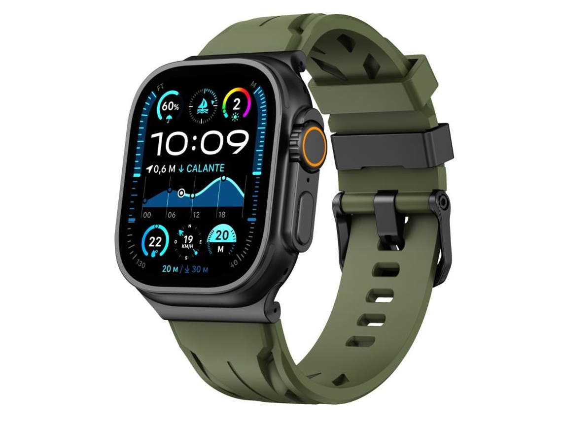 Bracelete para Apple Watch 46/49/45/44mm Silicone Preta com Fivela de Pino Verde Militar XIAOMOYU