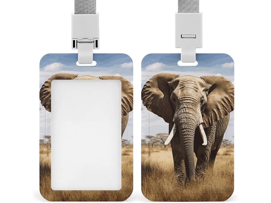 Porta-cartões Crachá com estampa de elefante, suporte vertical com cordão, protetor de cartões para mesa à prova d'água.