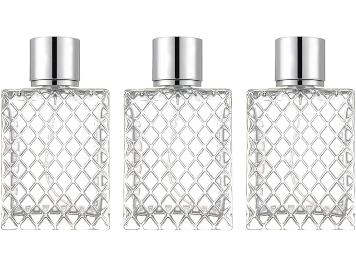 Ciieeo De 3 Frascos De Perfume De Vidro Recarregáveis, 100ml, Formato Quadrado Plano, Frasco Spray