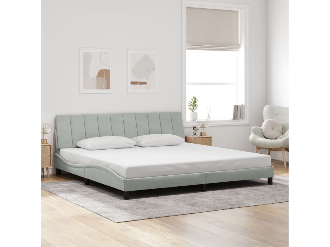 Estrutura De Cama Sem Colchão 200x200 Cm Veludo Cinzento-claro