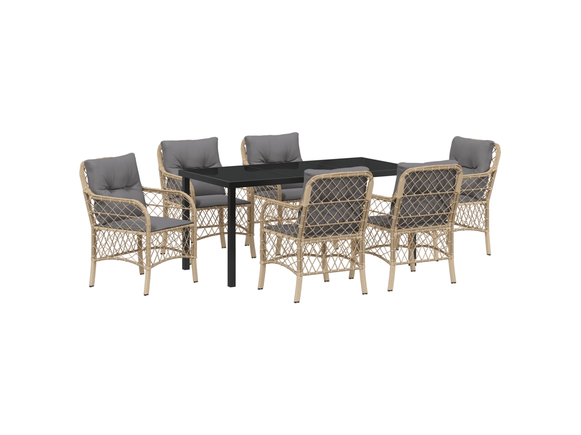 Conjunto 7 De Jantar De Jardim Com Almofadas Vidaxl Em Vime Pe Bege