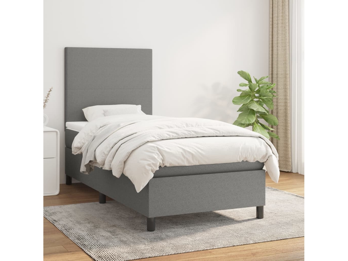 Cama Com Molas/colchão 90x200 Cm Tecido Cinzento-escuro