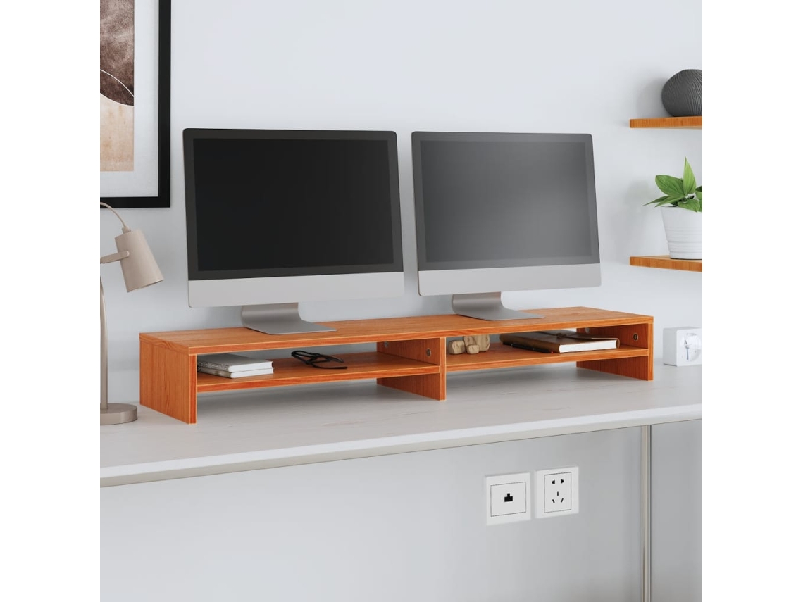 Vidaxl Suporte Para Monitor 100x24x13 Cm Pinho Maciço Castanho Mel