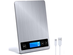 Balança Eletrônica Doméstica de Cozinha Recarregável, Bateria de Aço Inox, Branco Metálico, 15 Kg1 G Zeuxo