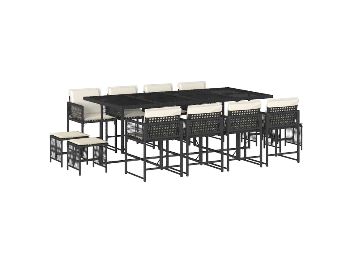 Conjunto de 13 Jantar para Jardim com Almofadões Vime Pe Preto MAISON EXCLUSIVE