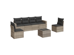 Conjunto de 7 Sofás Jardim com Almofadões Vime Pe Cinzento Claro MAISON EXCLUSIVE (7 pcs)