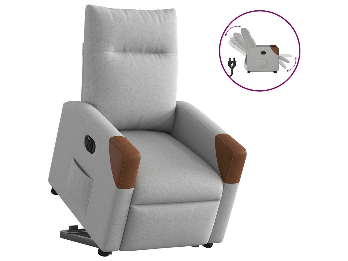 Vidaxl Poltrona Reclinável Elevatória Elétrica Tecido Cinzento-nublado