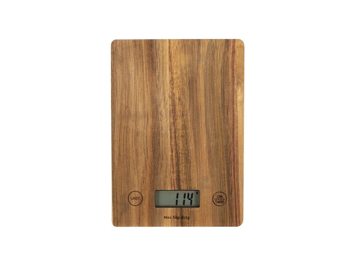 BALANÇA AQUAFORGE de cozinha em madeira de acácia, 5 Kg, com 4 escalas e visor LCD