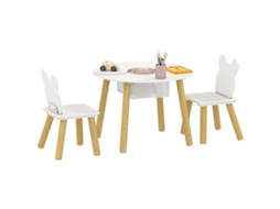 Conjunto Mesa Redonda E 2 Cadeiras Infantil 3 Peças Encosto Urso Para Atividades Artes Refeições 3‑6 Anos, Sala De Jogos