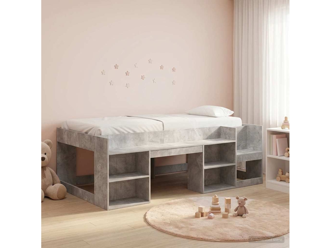 Vidaxl Estrutura De Cama Infantil Com Armazenamento Cinzento Cimento