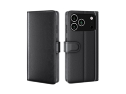 Capa De Couro Genuíno Para Iphone 17 Pro Max – Preta