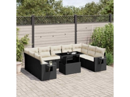 Vidaxl 10 Pcs Conjunto Sofás De Jardim C/ Almofadões Vime Pe Preto