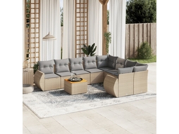 Vidaxl 9 Pcs Conjunto De Sofás P/ Jardim Com Almofadões Vime Pe Bege