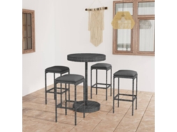 Vidaxl 5 Pcs Conjunto De Bar P/ Jardim C/ Almofadões Vime Pe Cinzento