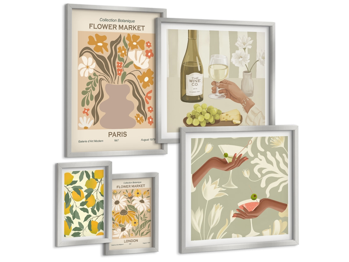 Conjunto De Pinturas Flores Frutas Estilo Vintage Espelharte (5 Peças)
