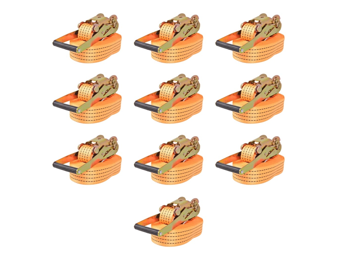 Vidaxl Cintas De Fixação C/ Roquete 10 Pcs 2 Toneladas 8mx50mm Laranja