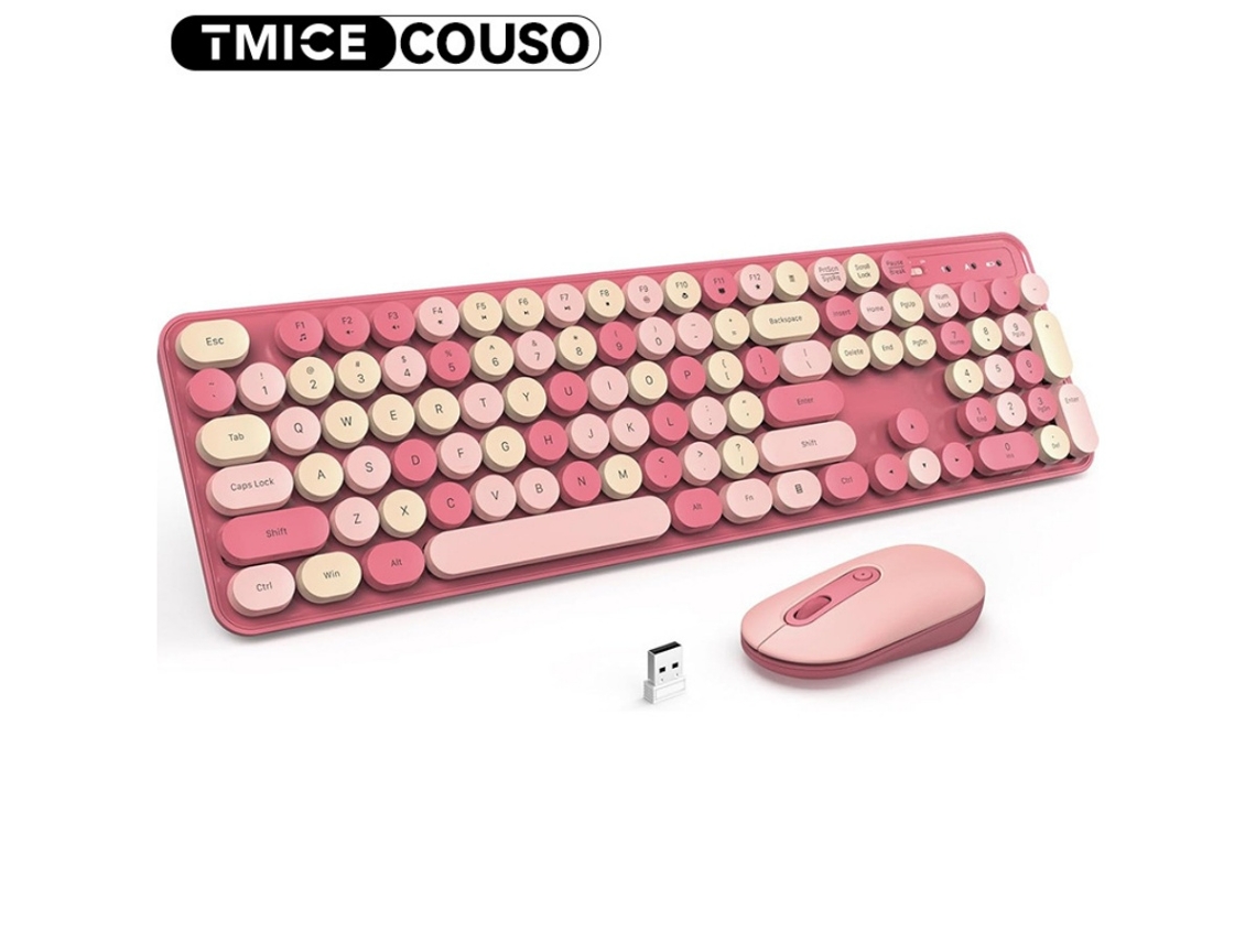 Conjunto Teclado E Mouse Sem Fio Cute Para Escritório, Retrô Silencioso, Design De Moda Feminina
