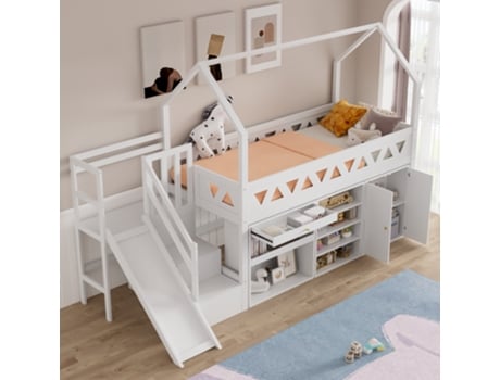 Cama Alta 140 X 200 Com Escada De Segurança, Cama Infantil Com Estrutura De Ferro, Guarda Roupa E Mesa De Computador, Preta Ehstmind