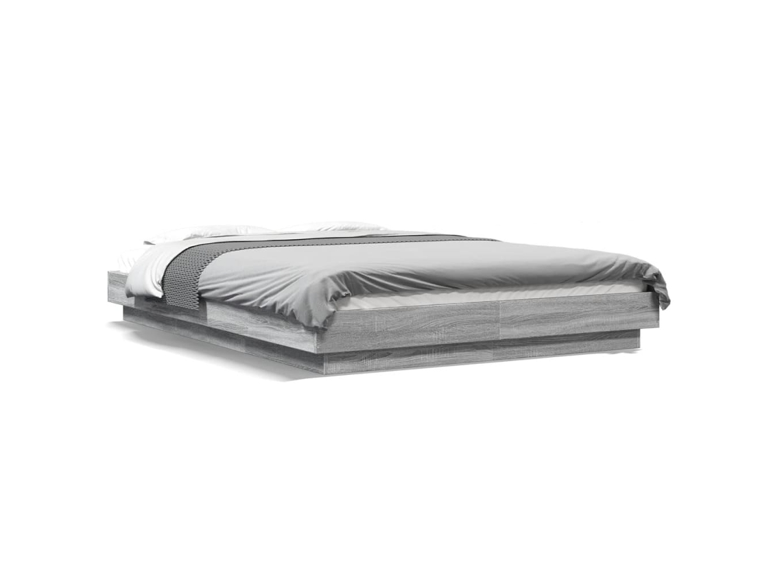 Estrutura De Cama C/ Luzes Led Derivados Madeira Cinza Sonoma