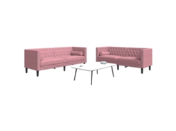 Vidaxl 2 Pcs Conjunto De Sofás Chesterfield Com Rolos Veludo Rosa