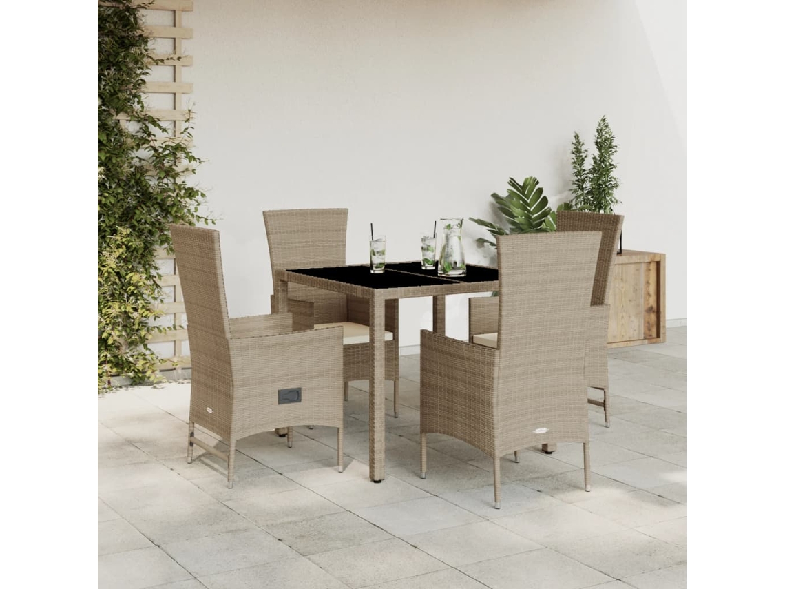 5 Pcs Conjunto De Jantar P/ Jardim Com Almofadões Vime Pe Bege Dkd Home Decor