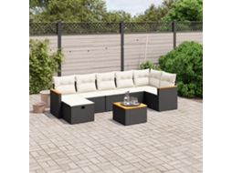 Vidaxl 8 Pcs Conjunto Sofás De Jardim Com Almofadões Vime Pe Preto