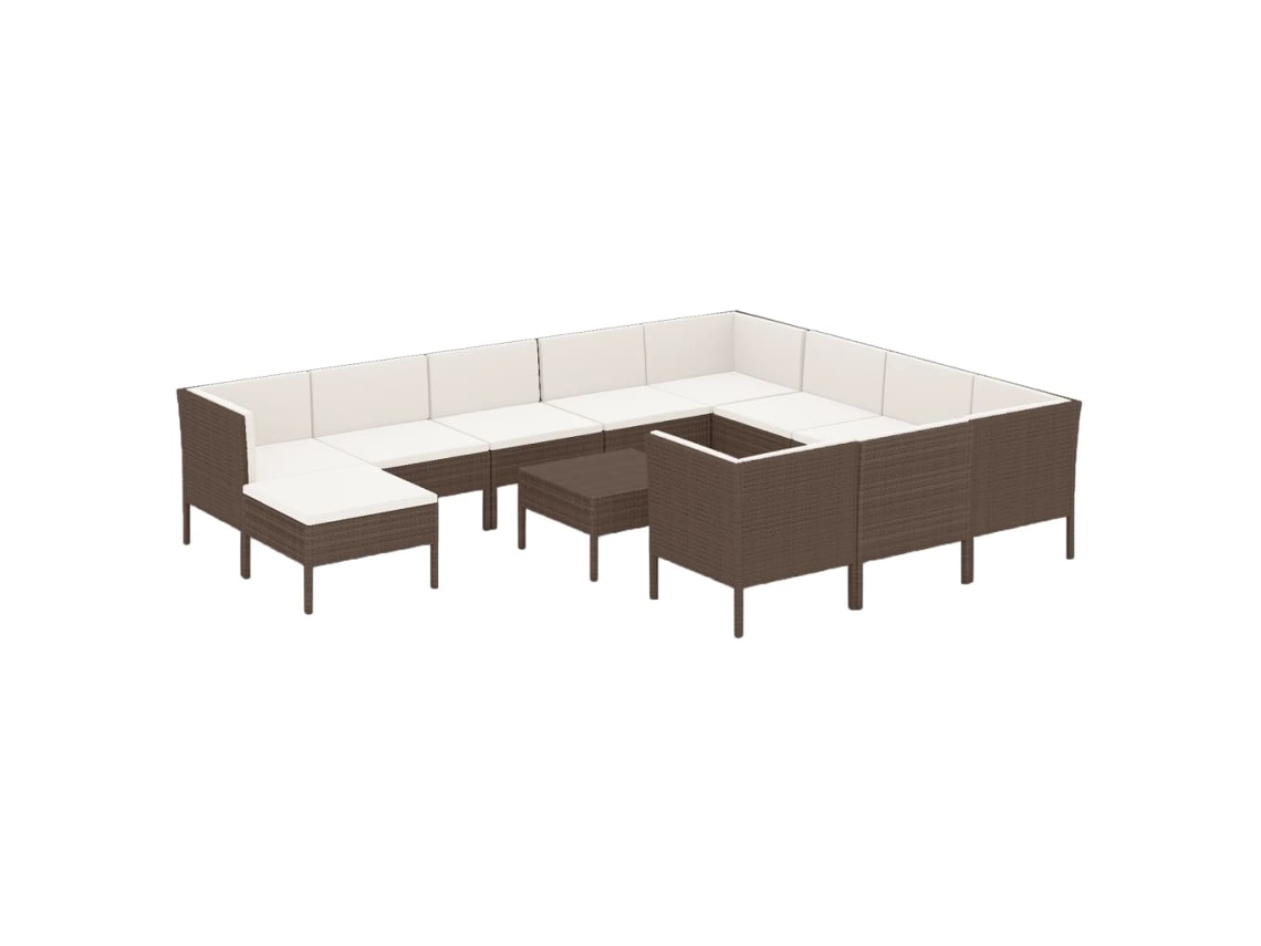 Conjunto 12 lounge jardim c/ almofadões VIDAXL vime PE castanho
