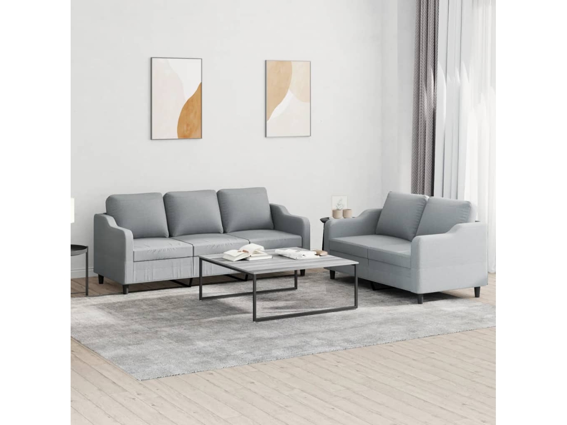 Vidaxl 2 Pcs Conjunto De Sofás Com Almofadões Tecido Cinzento-claro
