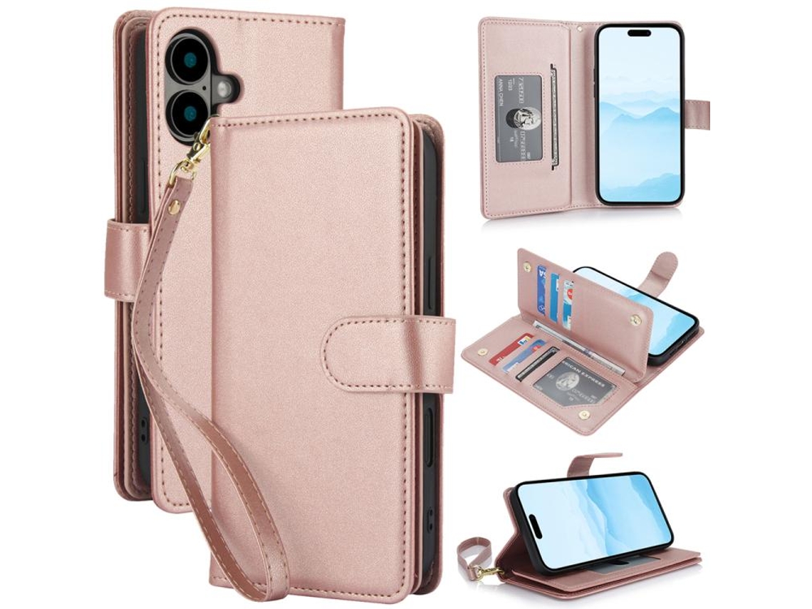 Capa Carteira De Couro Para Iphone 17 - Com Rfid - Para Vários Cartões