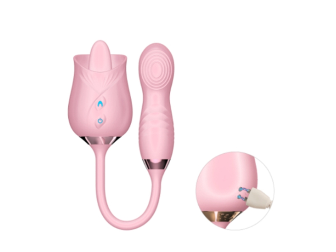 Rose Toy Para Mulheres Com Língua, 3 Em 1 Mamilo Clitóris Estimulador De Lamber A Língua Vibrador Vibrador De Ponto G, Rosa