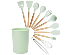 11X Utensílios de Cozinha em Silicone com Suporte Turquesa