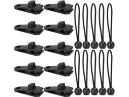 20 Pinças de Barraca com 10 Fitas Elásticas, Abraçadeiras Multifuncionais para Camping, Barracas, Toldos e Barcos