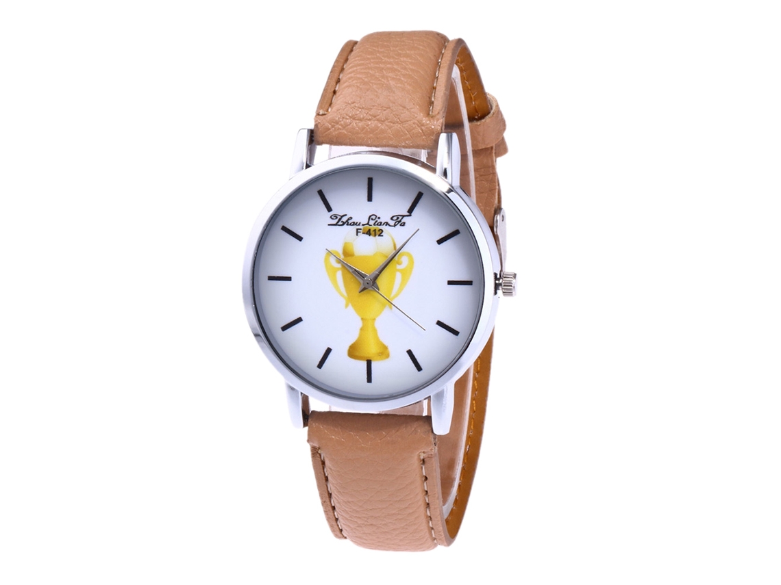 Relógio de Pulso de Quartzo Feminino de Couro Pu Casual Estilo Simples Mostrador Redondo Bege