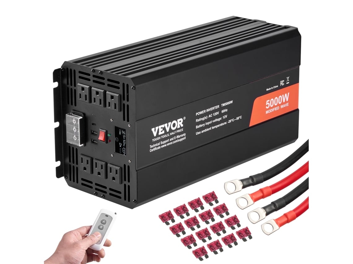 VEVOR Modificado Senoidal Onda Power Inverter 5000W Dc12V para Ac120V Lcd Controle Remoto