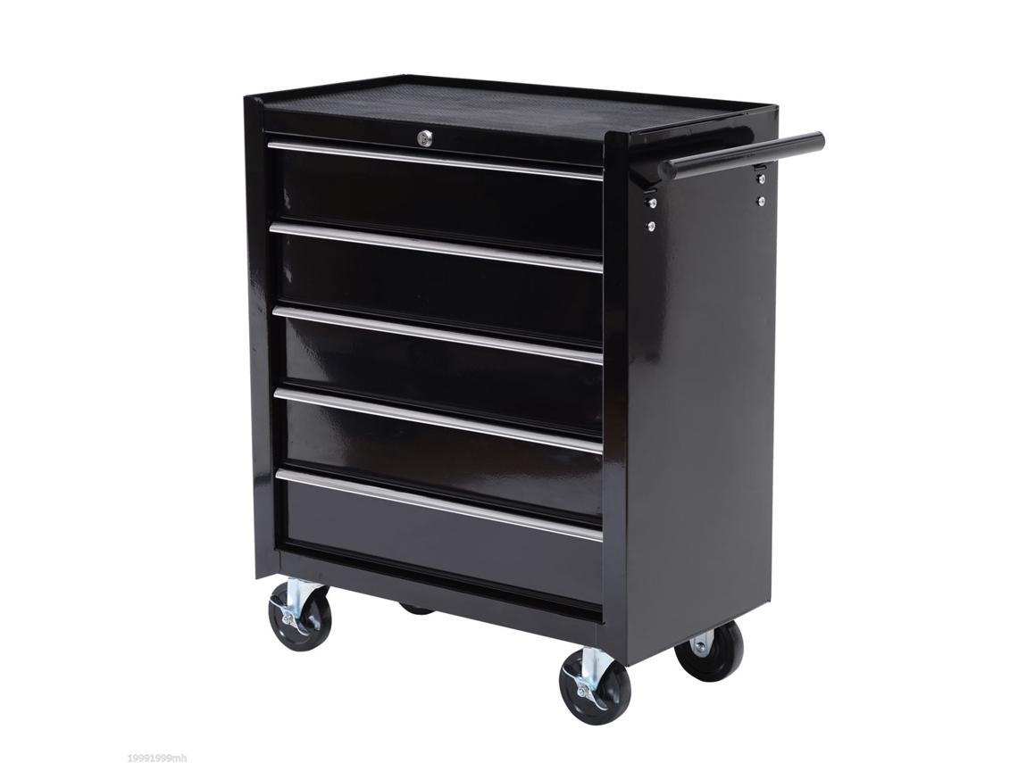 Caixa de Ferramentas Rolável, 5 Gavetas, Aço Preto, 48x35x77cm | S/MARCA