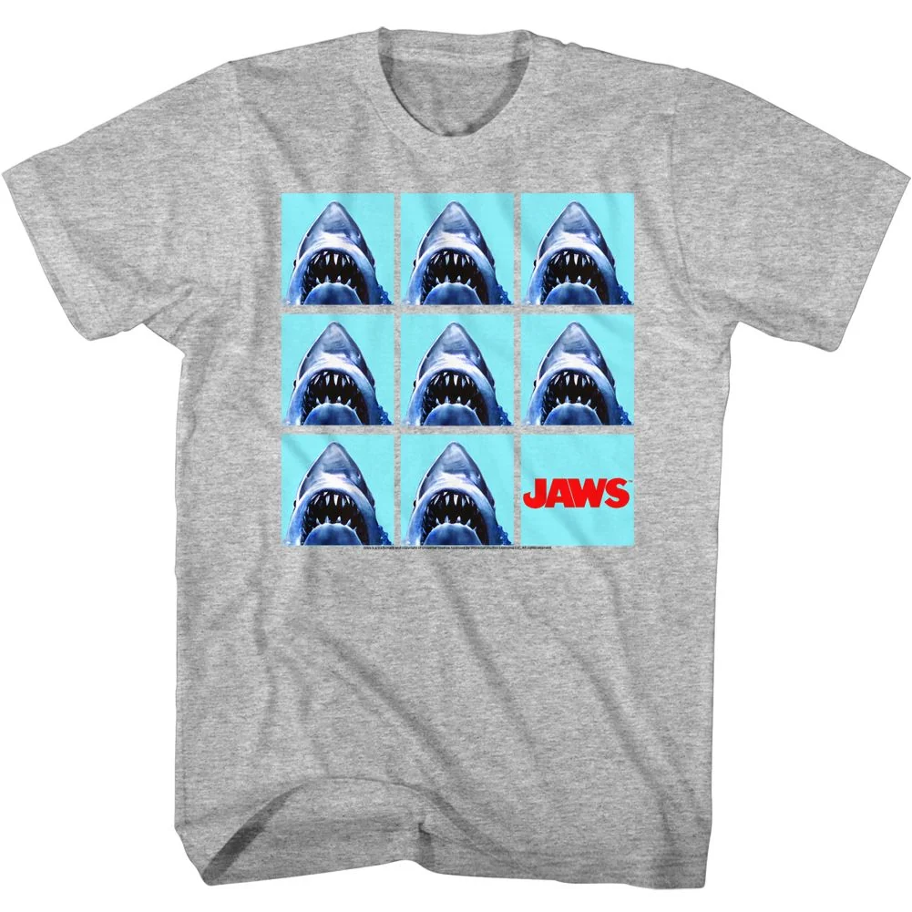 Rockinstone Jaws Movie Undefeatable Heather Gray Adult T-shirt Size:s